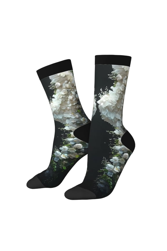 Floral Angelic White Wings Print Adult Socks for Men & Women,Calf Socks, Ankle Socks,Boots Socks,Breathable Casual Sock,Unisex Crew Socks