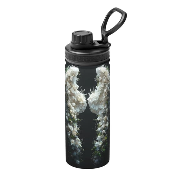 Logiee Floral Angelic White Wings Print Water Bottle,18oz Sports Insulated Kettle for Cycling Gym Basketball Outdoor, Suitable as a Present