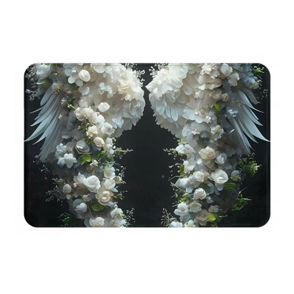 Logiee Floral Angelic White Wings Print Welcome Mats for Entryway,Door Mat for Front Door,Entry Mat,Doormat for Garden, Garage, Patio, Home, Porch Decor
