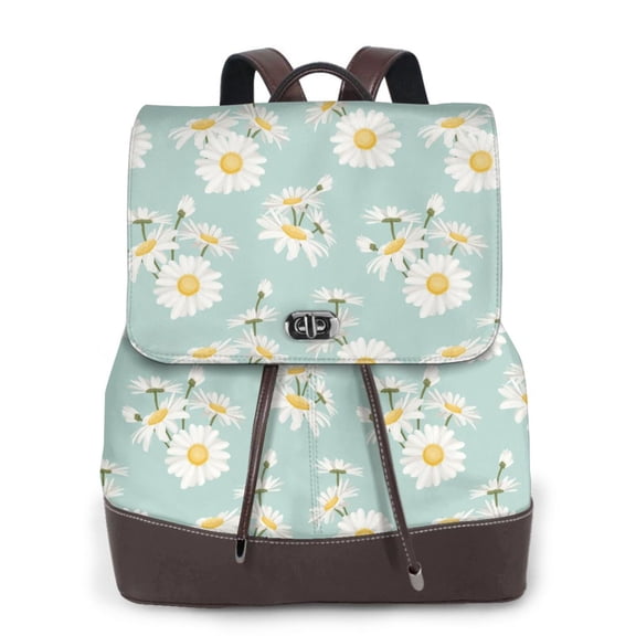 Logiee Floral Daisy Print Backpack Purse for Women,Fashion Leather Backpack Purse,Women's Leather Backpack for Work College Travel