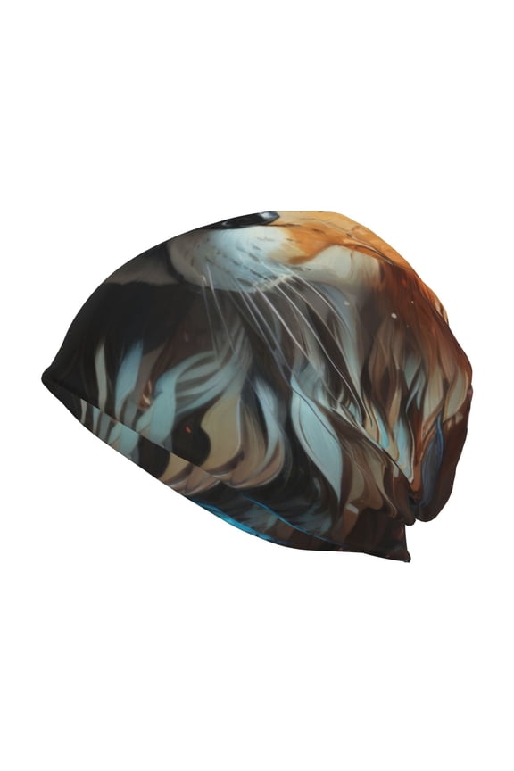 Floral Fox Print Unisex Knit Beanie for Men Women Winter Hat,Beanies Skull Caps