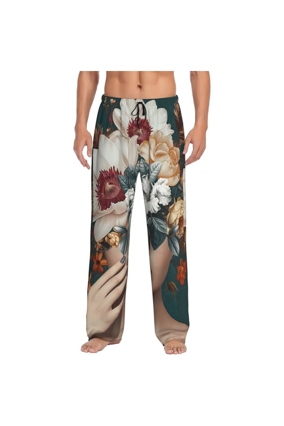 Floral Head Dreamscape Print Pajama Pants for Men,Men’s Pajama Bottoms,Mens PJ Pants with Pockets & Button Fly-Medium
