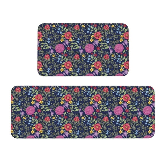 Logiee Floral Print Kitchen Mats for Floor Sets of 2,Waterproof Kitchen Rugs,Non Slip Comfort Standing Mat Rug for Home,Runner,Sink,Office,Laundry