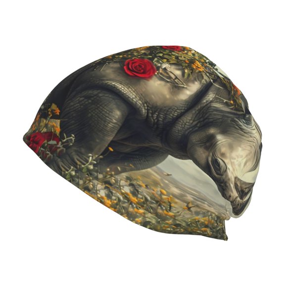 Logiee Floral Rhino With Birds Print Unisex Knit Beanie for Men Women Winter Hat,Beanies Skull Caps