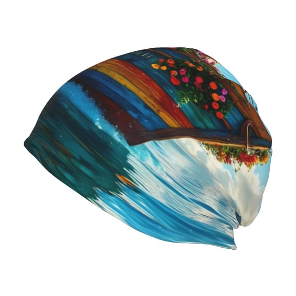 Logiee Floral Ship On Ocean Print Unisex Knit Beanie for Men Women Winter Hat,Beanies Skull Caps