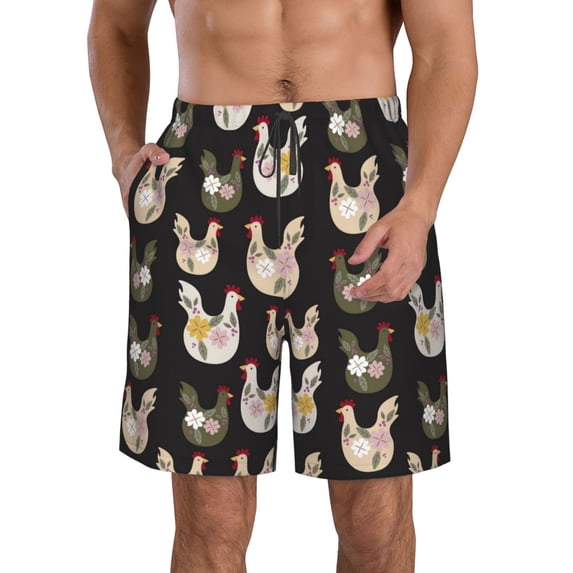 Logiee Flowe Rooster Print Mens Swim Trunks Quick Dry Board Shorts,Breathable Hawaii Beach Shorts Swimwear Bathing Suits-XX-Large