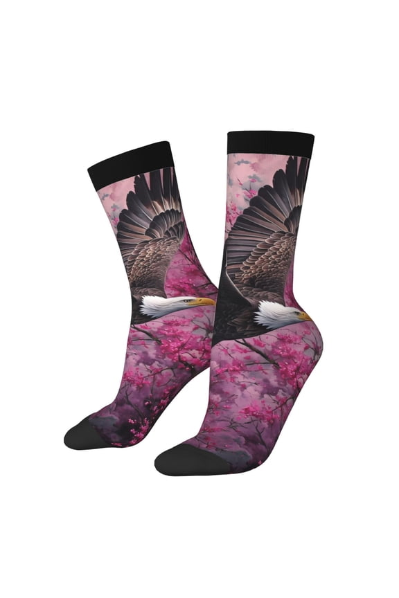 Flower Bald Eagle Print Adult Socks for Men & Women,Calf Socks, Ankle Socks,Boots Socks,Breathable Casual Sock,Unisex Crew Socks