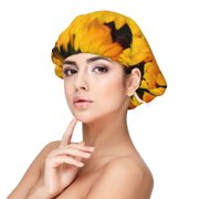 Logiee Flower Bush Sunflower Print Silk Bonnet Satin Bonnet for Sleeping Women and Men,Double Layer Hair Bonnet for Curly Braids Hair