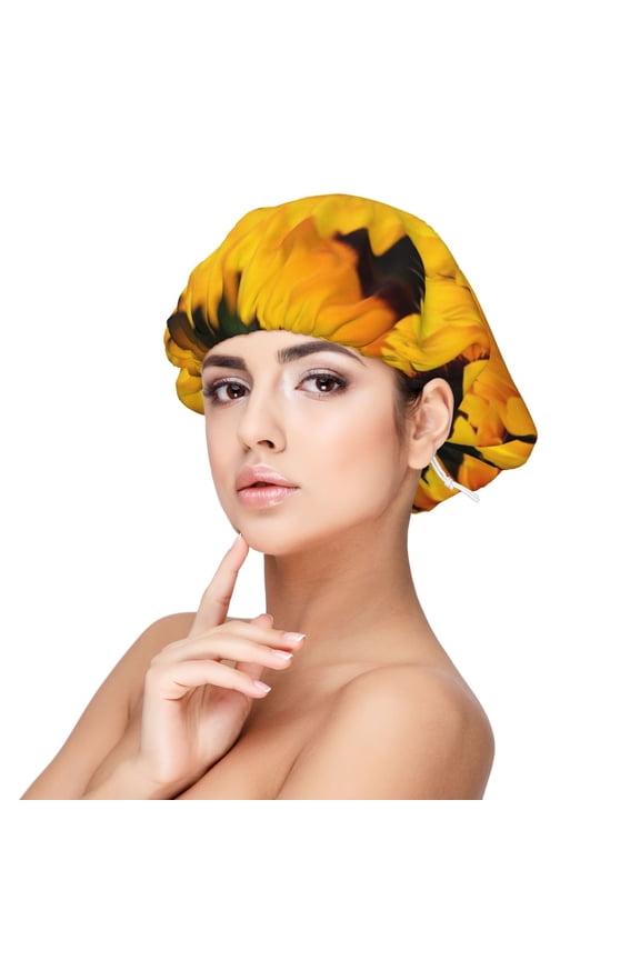 Flower Bush Sunflower Print Silk Bonnet Satin Bonnet for Sleeping Women and Men,Double Layer Hair Bonnet for Curly Braids Hair