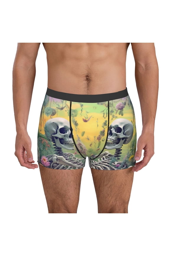 Flower Butterfly Skull Couple Print Mens Boxer Briefs,Boxer Briefs for Men,Breathable Stretch Underwear,Boys Boxer Briefs-Small