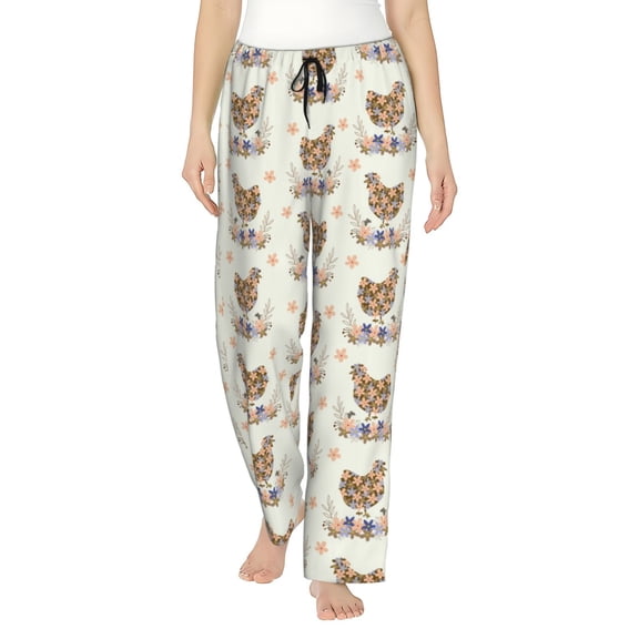 Logiee Flower Chicken Print Women Pajama Pants,Comfy Pj Bottom with Pockets & Drawstring,Stretch Casual Sleepwear-Large
