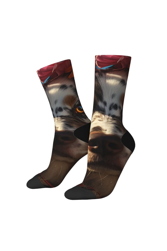 Flower Crown Dog Print Adult Socks for Men & Women,Calf Socks, Ankle Socks,Boots Socks,Breathable Casual Sock,Unisex Crew Socks