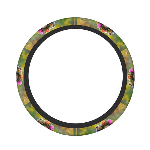 Logiee Flower Crown Guinea Pig Print Breathable Elastic Steering Wheel Cover, Non-Slip Stretch Steering Wheel Protector,Universal 15 Inch Fit Auto, Suvs, Truck