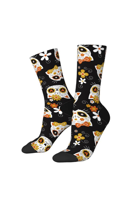 Flower Fox Print Adult Socks for Men & Women,Calf Socks, Ankle Socks,Boots Socks,Breathable Casual Sock,Unisex Crew Socks