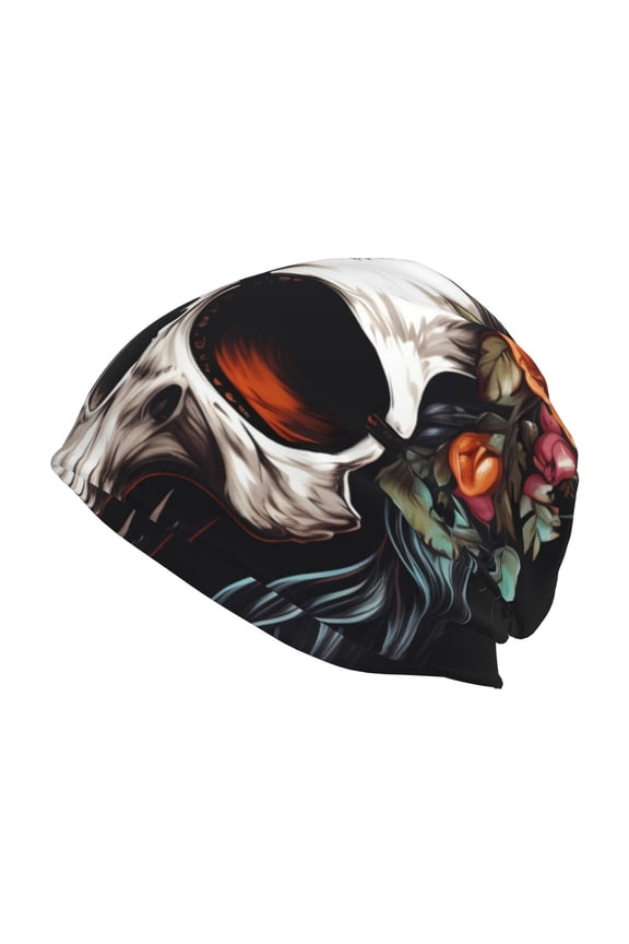 Flower Horn Skull Print Unisex Knit Beanie for Men Women Winter Hat,Beanies Skull Caps