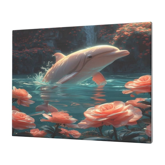 Logiee Flower White Dolphin Print Canvas Wall Art,Canvas Picture Prints with Frame, Wall Art Decorative,Canvas Decorative,Suitable for Living Room Bedroom Office Room 30x40