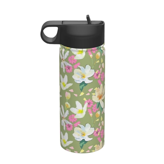 Logiee Flowers And Buds Print 18oz Sports Insulated Kettle With Straw,Insulated Water Bottle For Running Hiking Cycling Climbing,Man Womans Insulated Water Bottle
