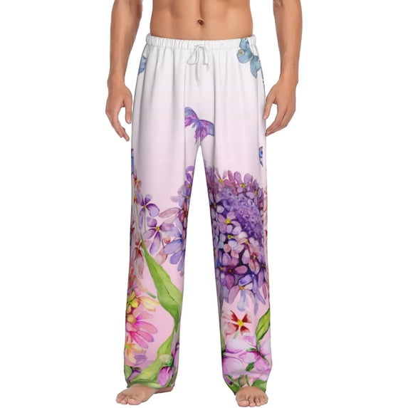 Logiee Flowers And Colorful Butterflies Print Pajama Pants for Men,Men’s Pajama Bottoms,Mens PJ Pants with Pockets & Button Fly-3X-Large