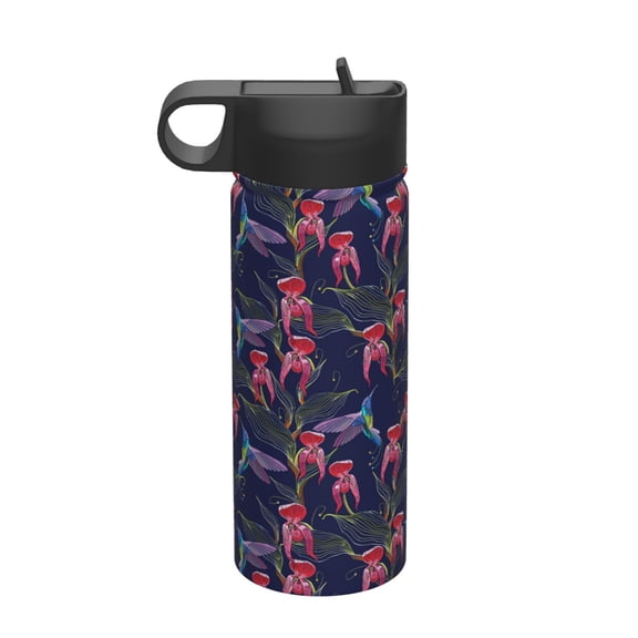 Logiee Flowers And Humming Bird Print 18oz Sports Insulated Kettle With Straw,Insulated Water Bottle For Running Hiking Cycling Climbing,Man Womans Insulated Water Bottle