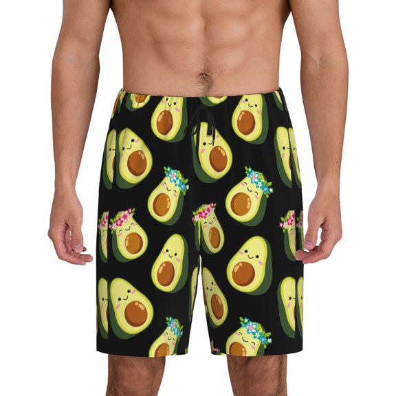 Logiee Flowers Avocado Print Men's Pajama Shorts with Drawstring & Pockets,Sleep Shorts for Men,Sleepwear Bottoms,Elastic Waistband Loungewear-Small