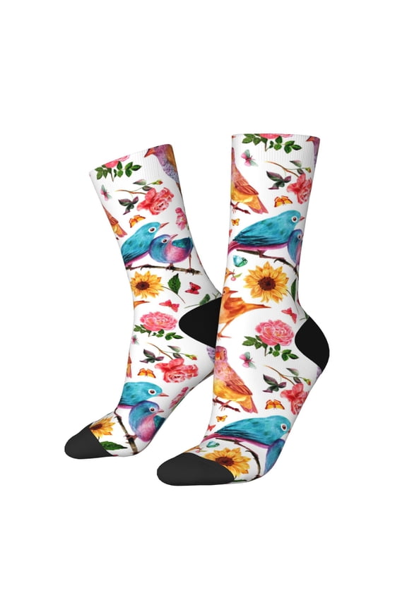 Flowers Birds And Butterflies Print Adult Socks for Men & Women,Calf Socks, Ankle Socks,Boots Socks,Breathable Casual Sock,Unisex Crew Socks