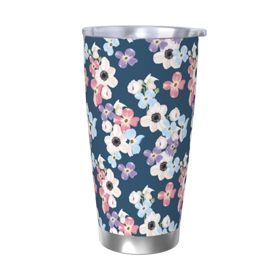 Logiee Flowers Print 20OZ Car Cup with Lid, Stainless Steel Vacuum Insulated Double Wall Travel Tumbler, Durable Insulated Coffee Mug,Thermal Cup with Straw-Without Straw