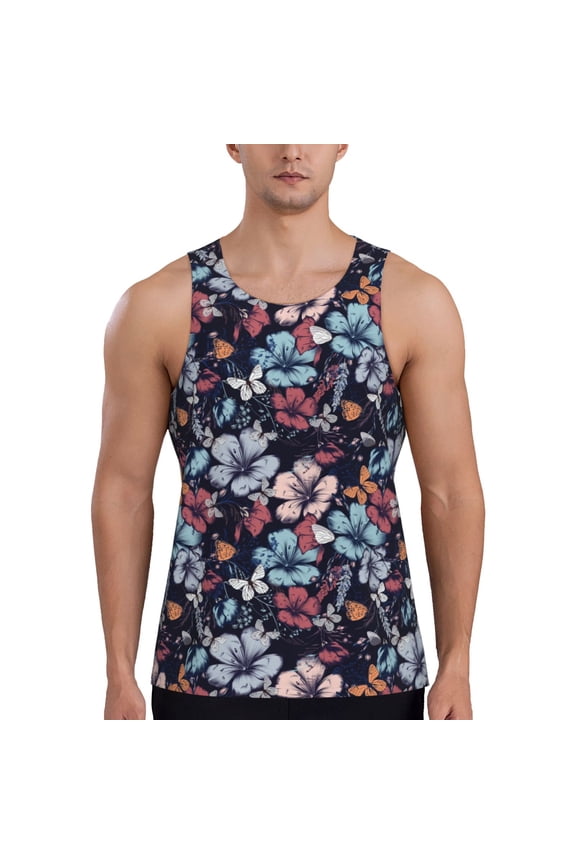 Flowers ad Butterflies Print Men's Workout Tank Top,Quick Dry Workout Tank Top,Gym Muscle Tee,Fitness Bodybuilding Sleeveless T Shirt-4X-Large