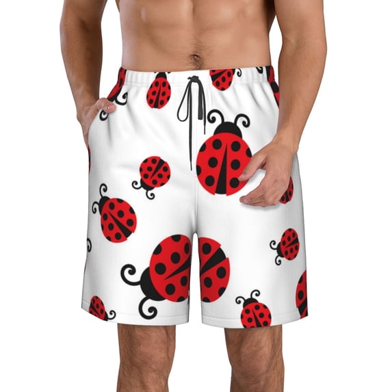 Logiee Fly Flying Ladybug Print Mens Swim Trunks Quick Dry Board Shorts,Breathable Hawaii Beach Shorts Swimwear Bathing Suits-3X-Large