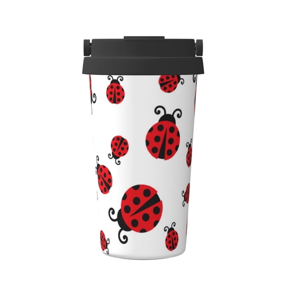 Logiee Fly Flying Ladybug Print Stainless Steel Coffee Tumbler, Travel Coffee Mug, Insulated Coffee Mug with Lid, Spill Proof Coffee Cup, Portable Thermal Mug