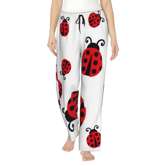 Logiee Fly Flying Ladybug Print Women Pajama Pants,Comfy Pj Bottom with Pockets & Drawstring,Stretch Casual Sleepwear-Medium