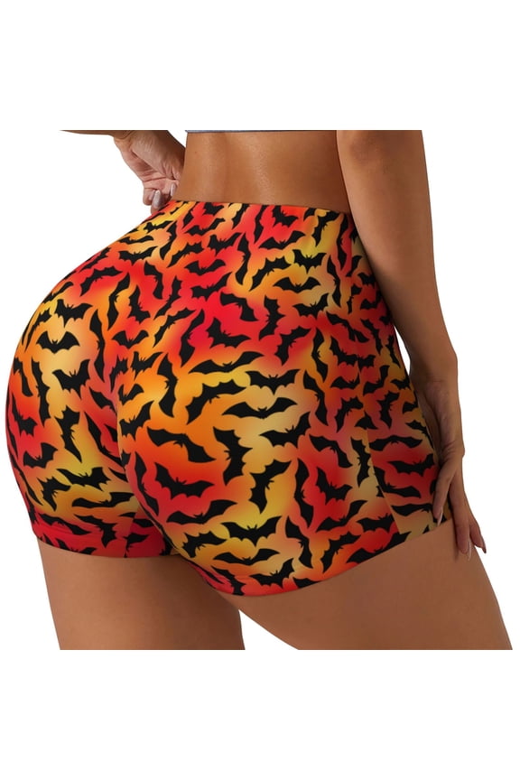 Flying Black Bat Print Women's Biker Shorts,Workout Gym Shorts,Scrunch Shorts,Tummy Control Hidden Scrunch Running Yoga Shorts-XX-Large