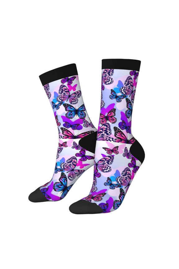 Flying Butterflies Print Adult Socks for Men & Women,Calf Socks, Ankle Socks,Boots Socks,Breathable Casual Sock,Unisex Crew Socks
