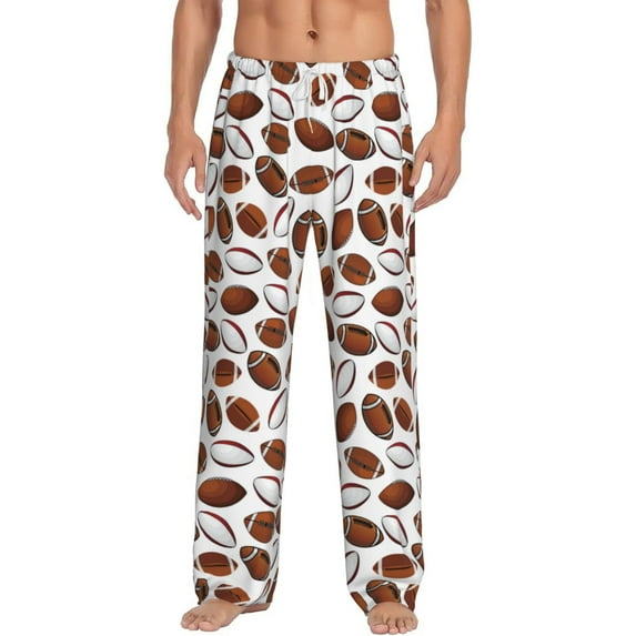 Logiee Football Print Pajama Pants for Men,Men’s Pajama Bottoms,Mens PJ Pants with Pockets & Button Fly-Medium