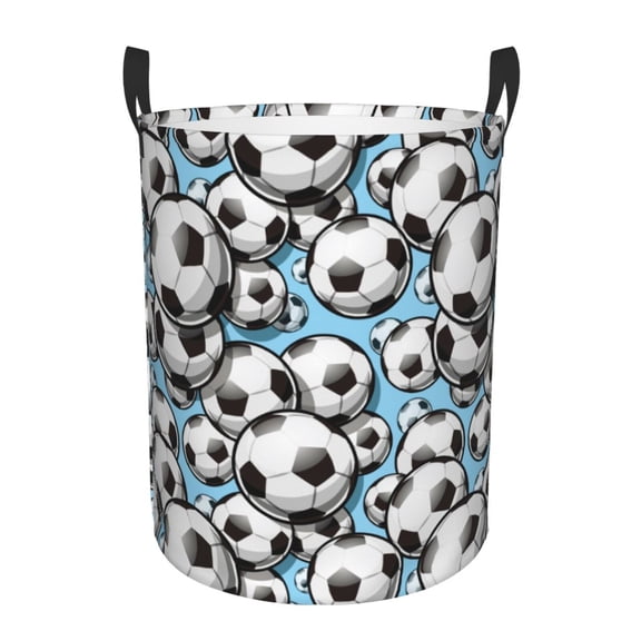 Logiee Football Soccer Ball Print Laundry Hamper,Dirty Clothes Hamper Storage Basket for Bathroom Bedrooms College Dorm, Circular Hamper with Handles,Collapsible Laundry Baskets-Small