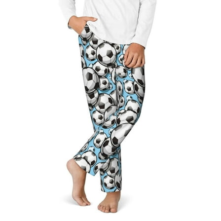 Logiee Football Soccer Ball Print Teenagers' Pajama Pants ,Boys Bottoms,Long Sleep Pants,PJ Lounge Pants with Drawstring Pockets-XS(5-6)