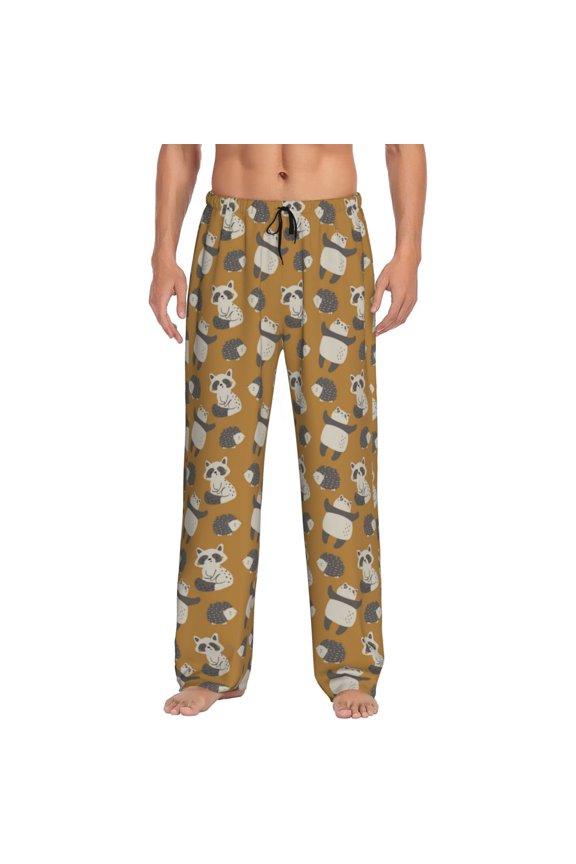 Forest Animal Print Pajama Pants for Men,Men’s Pajama Bottoms,Mens PJ Pants with Pockets & Button Fly-Medium
