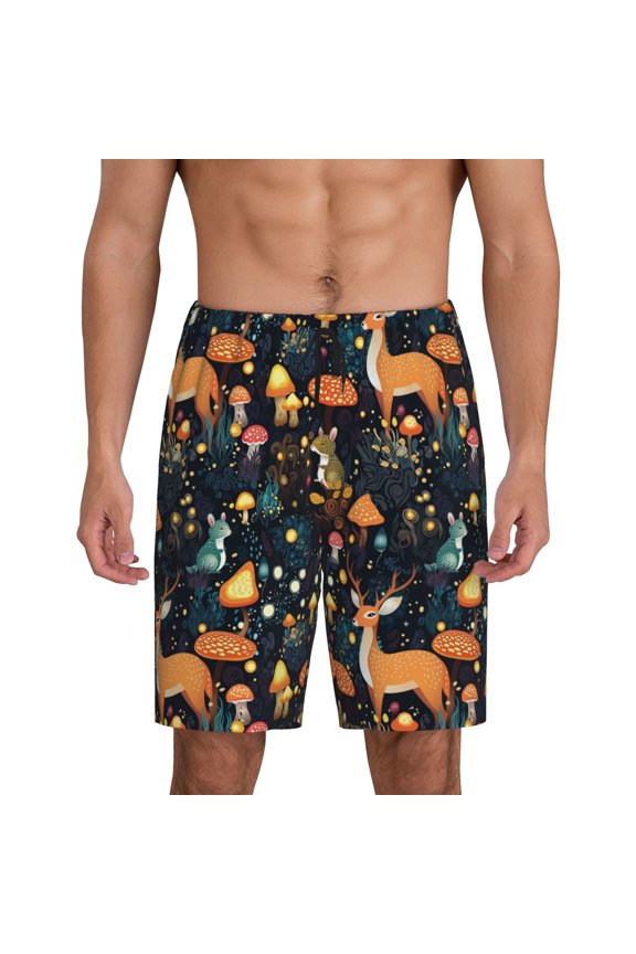 Forest Elf Print Men's Pajama Shorts with Drawstring & Pockets,Sleep Shorts for Men,Sleepwear Bottoms,Elastic Waistband Loungewear-Large
