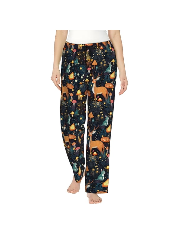 Forest Elf Print Women Pajama Pants,Comfy Pj Bottom with Pockets & Drawstring,Stretch Casual Sleepwear-Medium