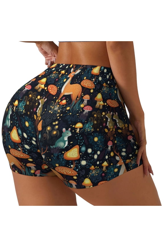 Forest Elf Print Women's Biker Shorts,Workout Gym Shorts,Scrunch Shorts,Tummy Control Hidden Scrunch Running Yoga Shorts-Medium