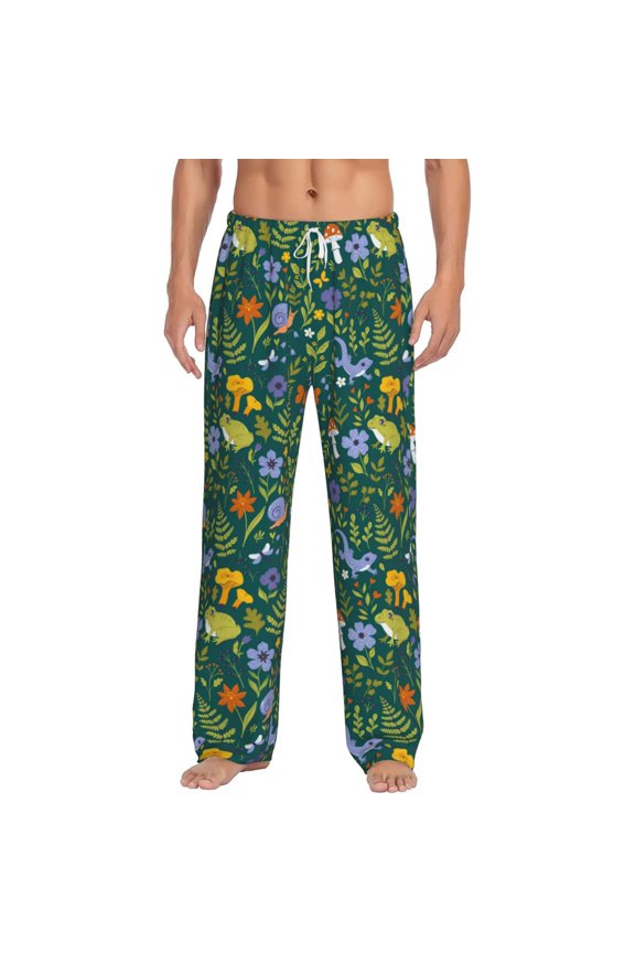 Forest Flora And Fauna Print Pajama Pants for Men,Men’s Pajama Bottoms,Mens PJ Pants with Pockets & Button Fly-3X-Large