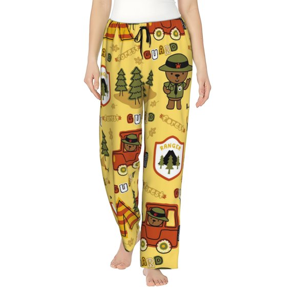Logiee Forest Guard Print Women Pajama Pants,Comfy Pj Bottom with Pockets & Drawstring,Stretch Casual Sleepwear-Medium