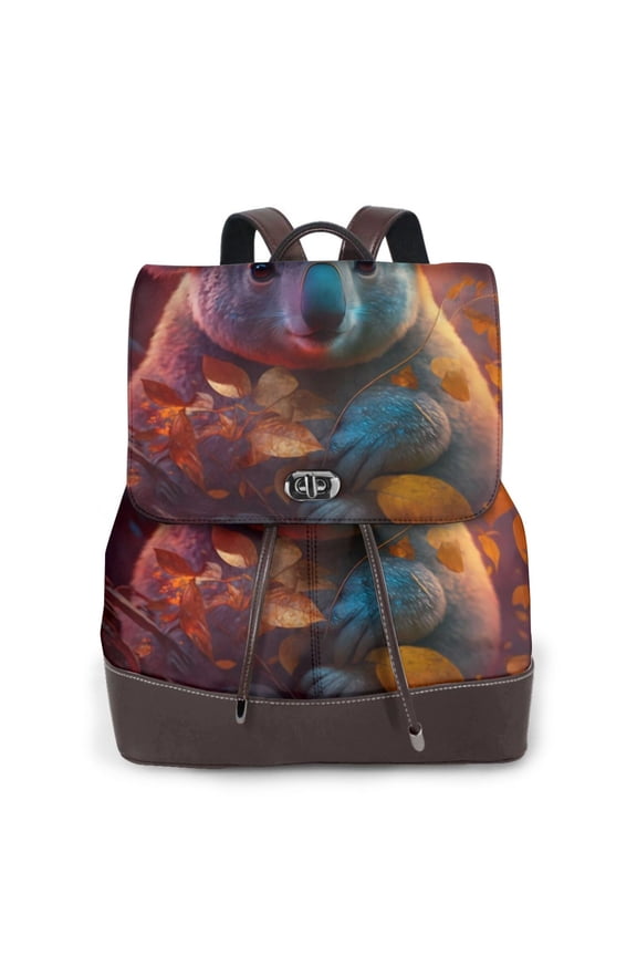 Logiee Forest Koala Print Backpack Purse for Women,Fashion Leather Backpack Purse,Women's Leather Backpack for Work College Travel