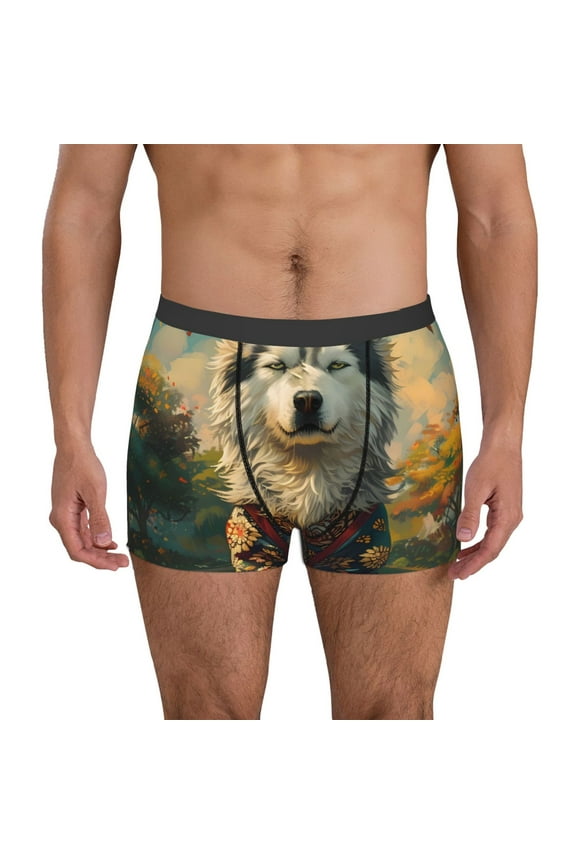 Forest Maple Leaf Husky Print Mens Boxer Briefs,Boxer Briefs for Men,Breathable Stretch Underwear,Boys Boxer Briefs-Small