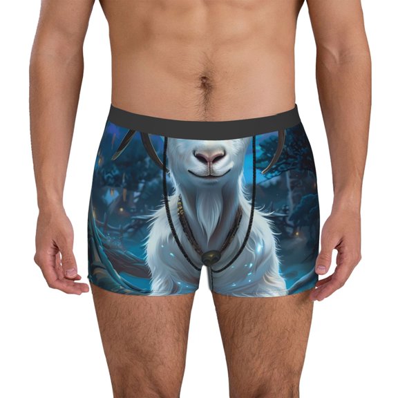 Logiee Forest Meditating Goat Print Mens Boxer Briefs,Boxer Briefs for Men,Breathable Stretch Underwear,Boys Boxer Briefs-Small