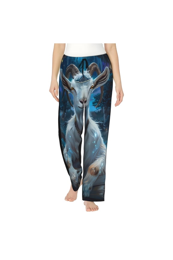 Forest Meditating Goat Print Women Pajama Pants,Comfy Pj Bottom with Pockets & Drawstring,Stretch Casual Sleepwear-XX-Large
