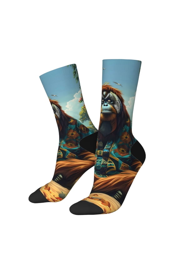 Forest Meditating Gorilla Print Adult Socks for Men & Women,Calf Socks, Ankle Socks,Boots Socks,Breathable Casual Sock,Unisex Crew Socks