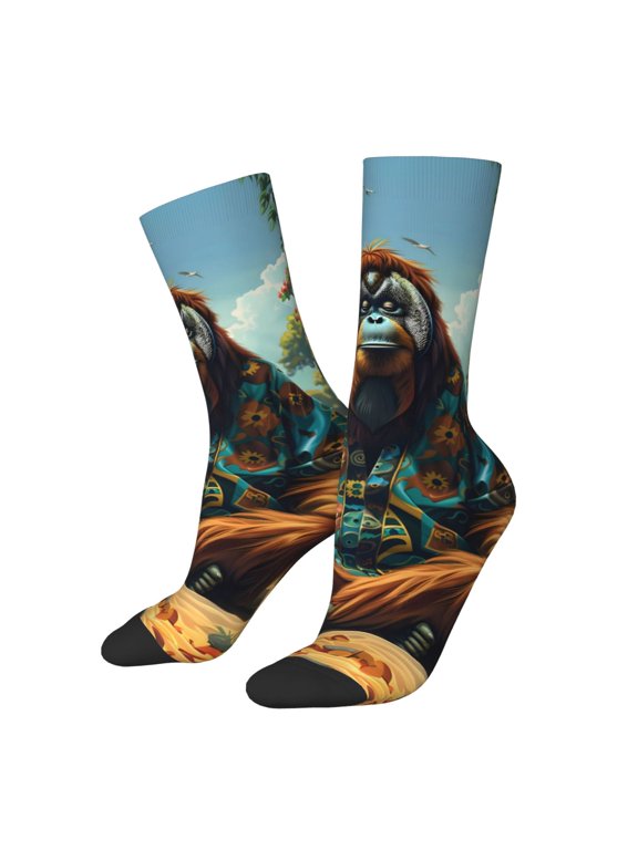 Forest Meditating Gorilla Print Adult Socks for Men & Women,Calf Socks, Ankle Socks,Boots Socks,Breathable Casual Sock,Unisex Crew Socks