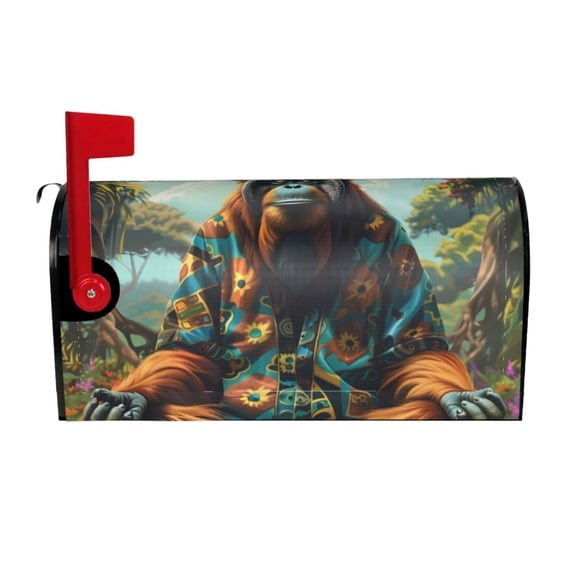 Logiee Forest Meditating Gorilla Print Post Letter Box Wrap Decor, Mailbox Cover Suitable for Standard Mailbox and Large Size Mailbox,Outdoor Yard Decoration-21x18 in