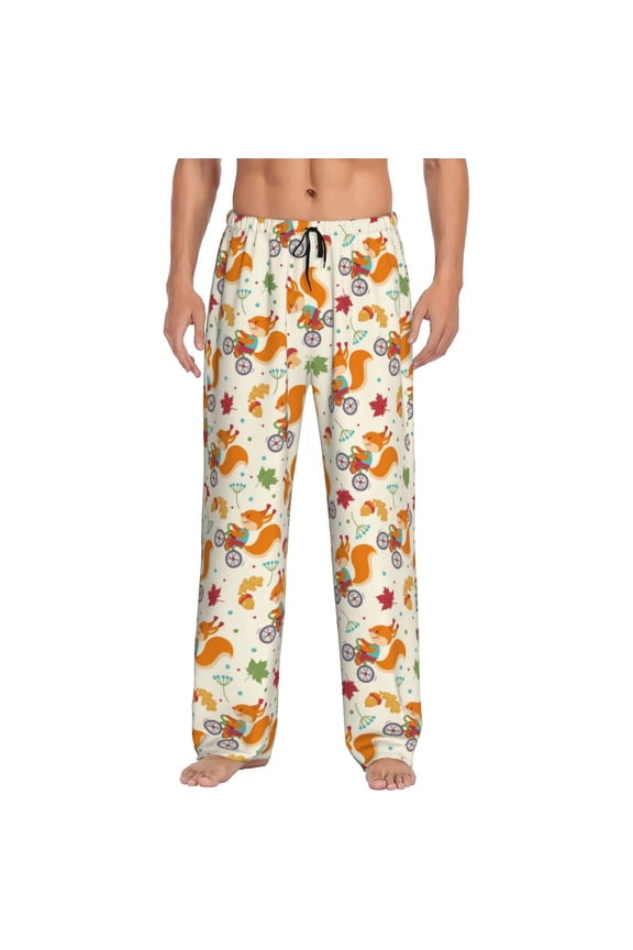 Forest Squirrel Print Pajama Pants for Men,Men’s Pajama Bottoms,Mens PJ Pants with Pockets & Button Fly-Medium