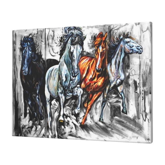 Logiee Four Running Horses Print Canvas Wall Art,Canvas Picture Prints with Frame, Wall Art Decorative,Canvas Decorative,Suitable for Living Room Bedroom Office Room 30x40